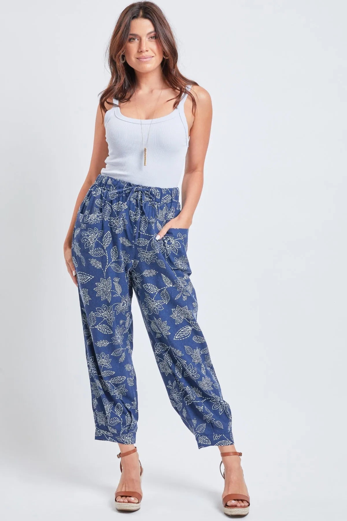 Bandana Missy Linen Jogger Pant With Pleated Hem