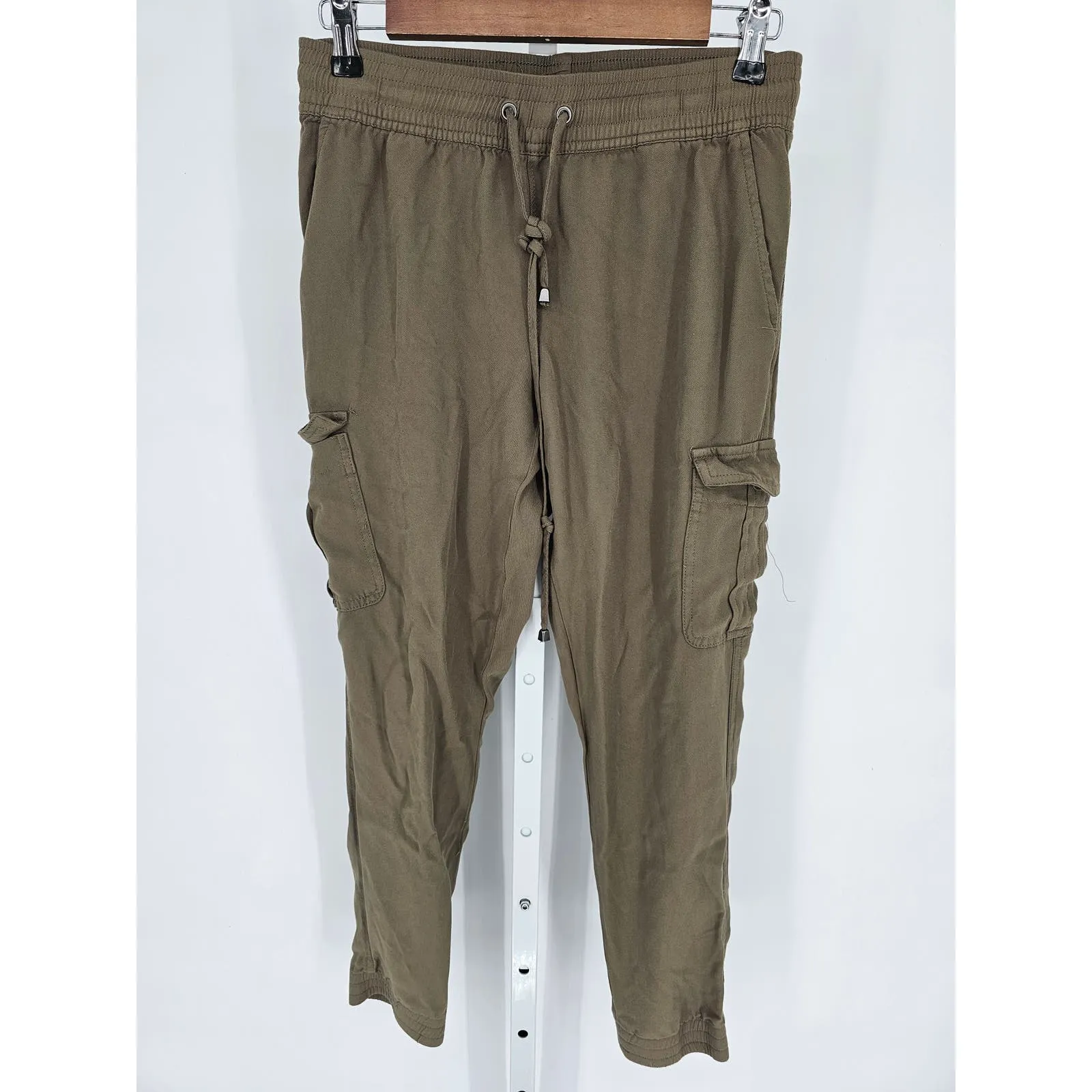 Beceel Womens Sz M Olive Green Cargo Jogger Pants Rayon Lightweight