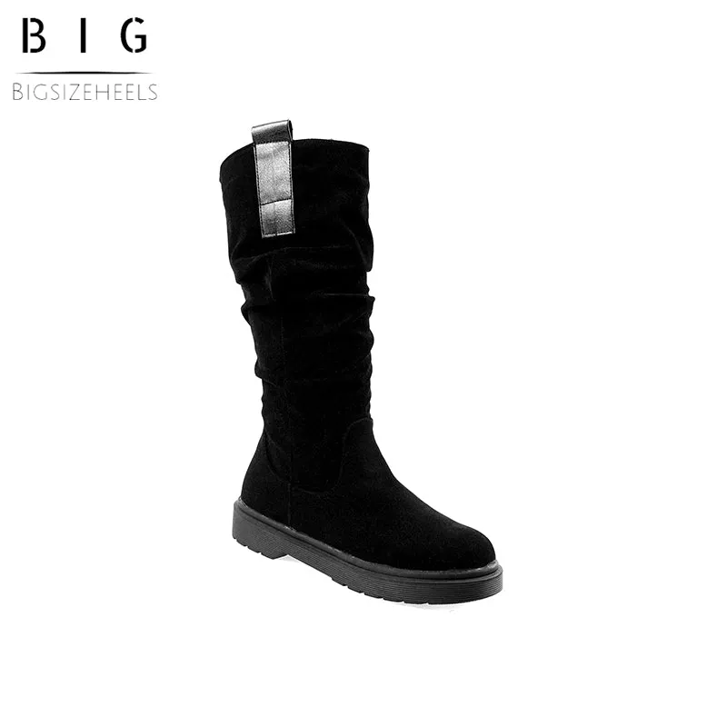 Bigsizeheels Suede warm flat snow boots - Black