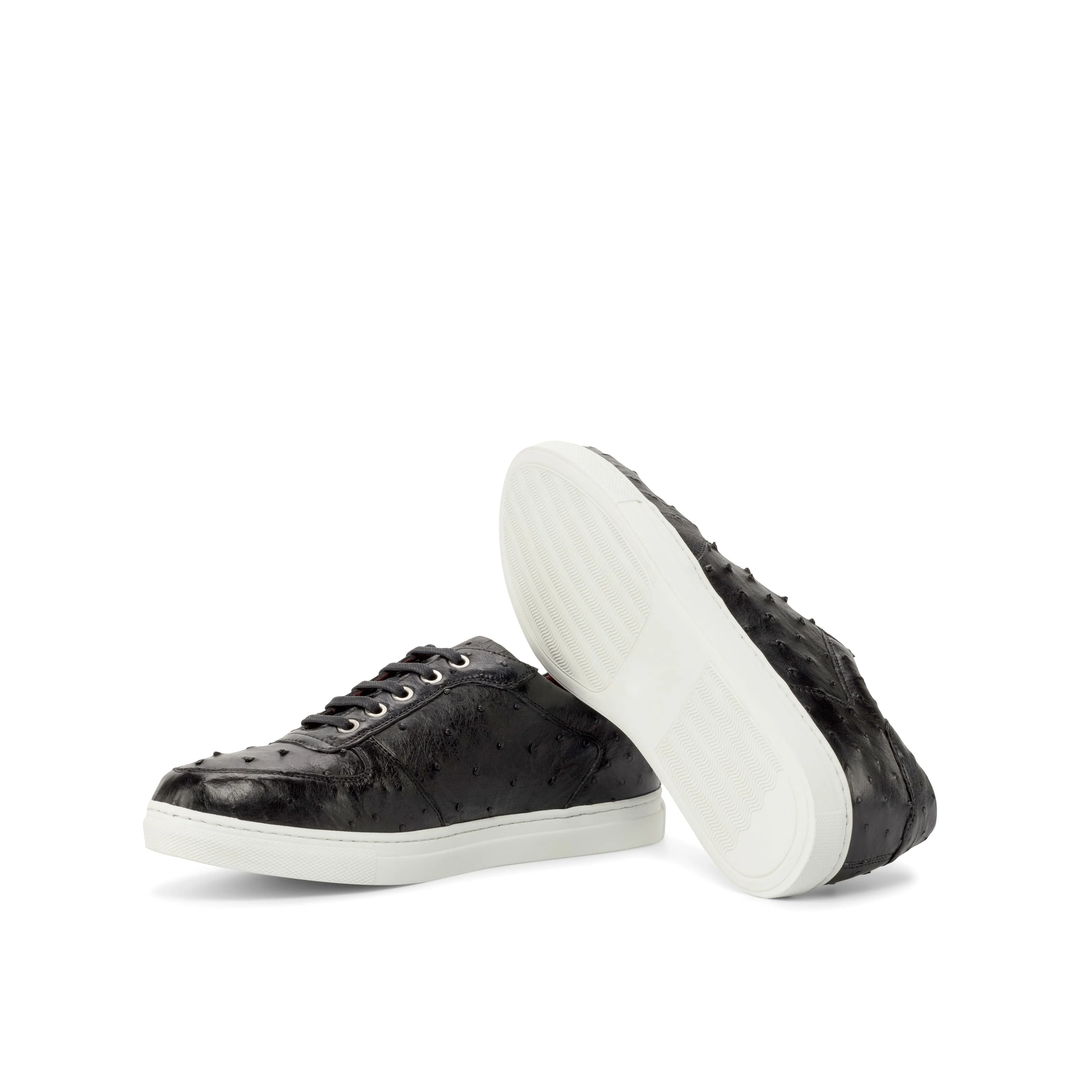 Black Ostrich Low-Top Sneakers