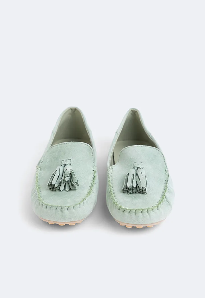 Choice Tassel Suede Loafers Green