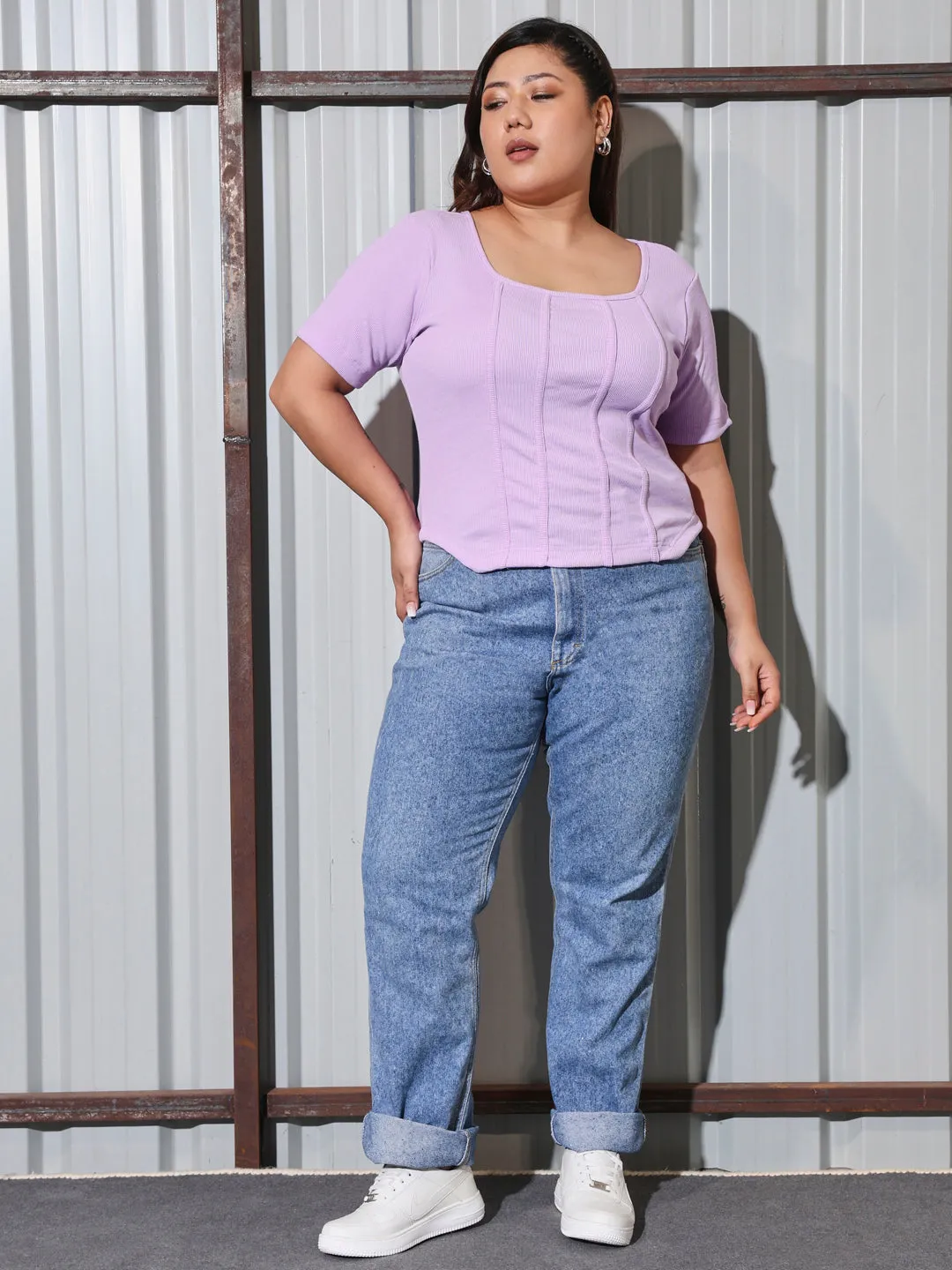 DIANA - PURPLE CORSET SHORT SLEEVE PLUS TOP