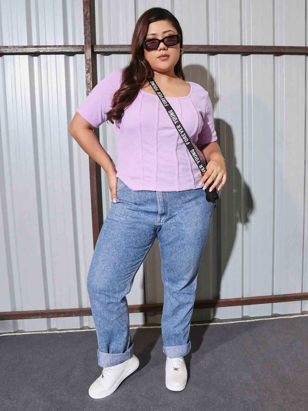 DIANA - PURPLE CORSET SHORT SLEEVE PLUS TOP