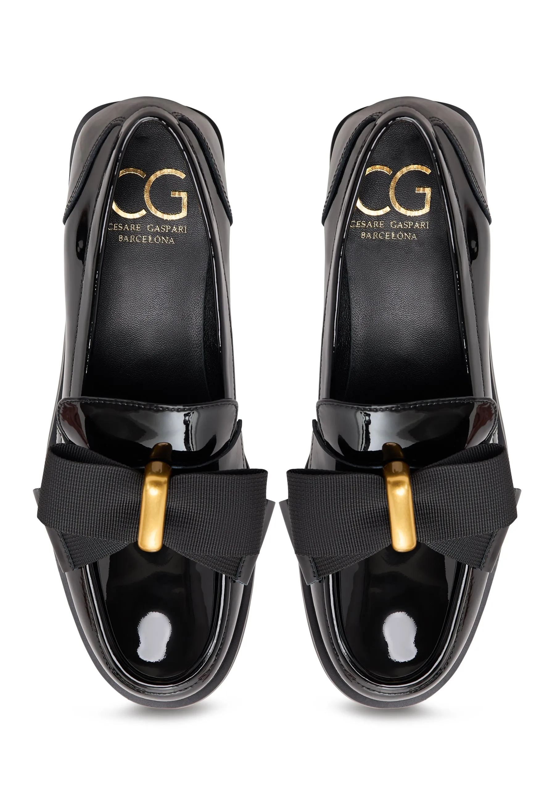 Elegant Loafers with Gold Bow Dorothy - Patent Black