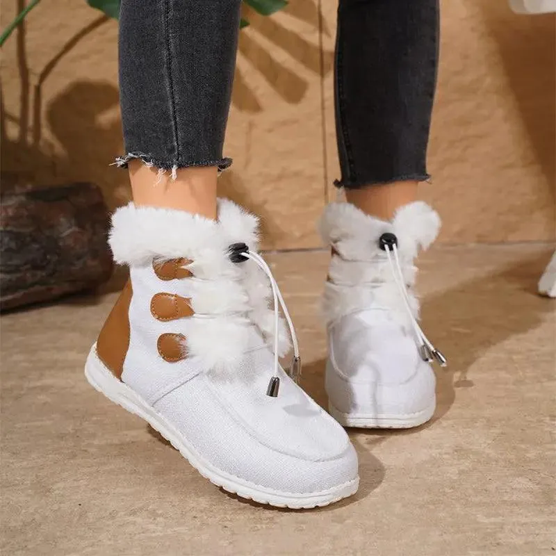 Fashion Round Toe Snow Boots Winter Warm Plush Flat Cotton Shoes Versatile Simple Short Boot For Women women's snow boots