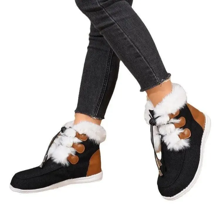 Fashion Round Toe Snow Boots Winter Warm Plush Flat Cotton Shoes Versatile Simple Short Boot For Women women's snow boots