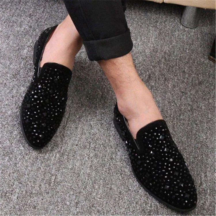 Fashionable Black Rhinestone Casual,Wedding,Party Wear Moccasins Loafer Shoes-JonasParamount