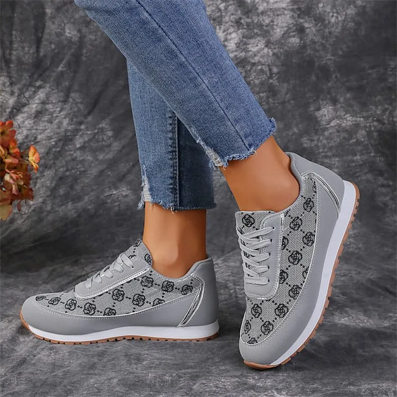 Flower Print Lace-up Lightweight Breathable Sneakers