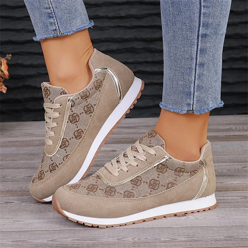 Flower Print Lace-up Lightweight Breathable Sneakers