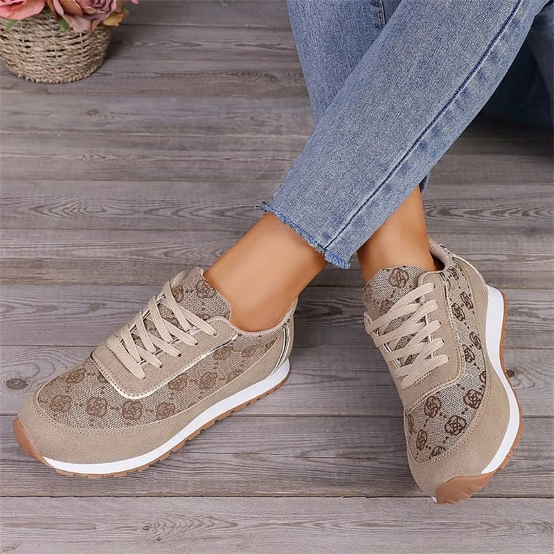 Flower Print Lace-up Lightweight Breathable Sneakers