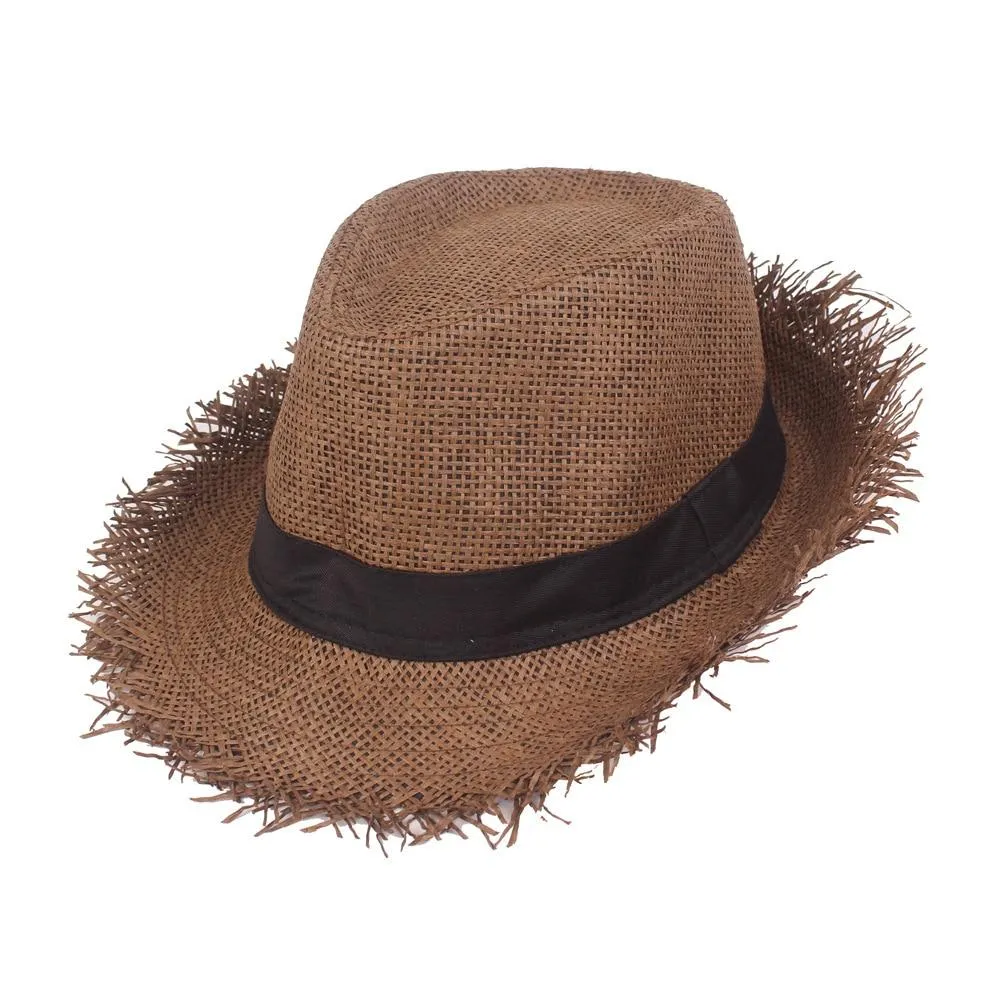 Frayed Edge Trilby Straw Hat