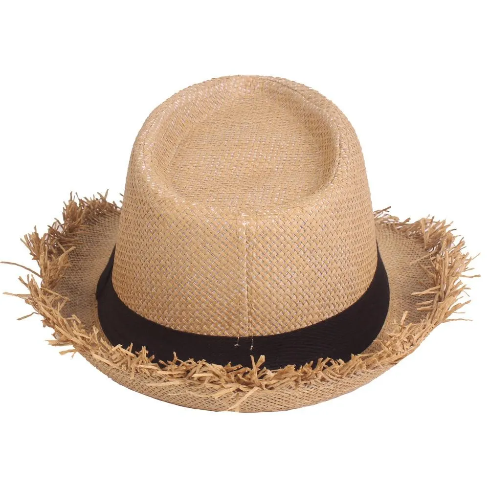 Frayed Edge Trilby Straw Hat