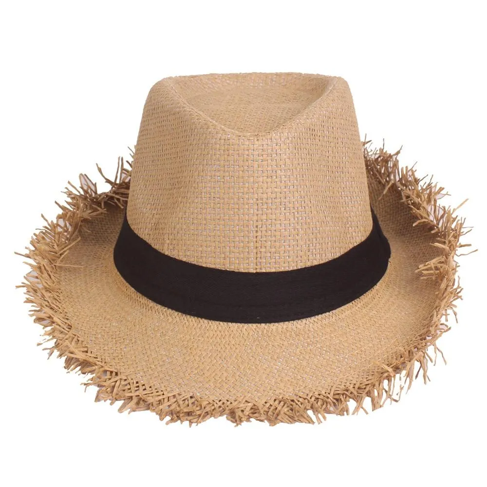 Frayed Edge Trilby Straw Hat