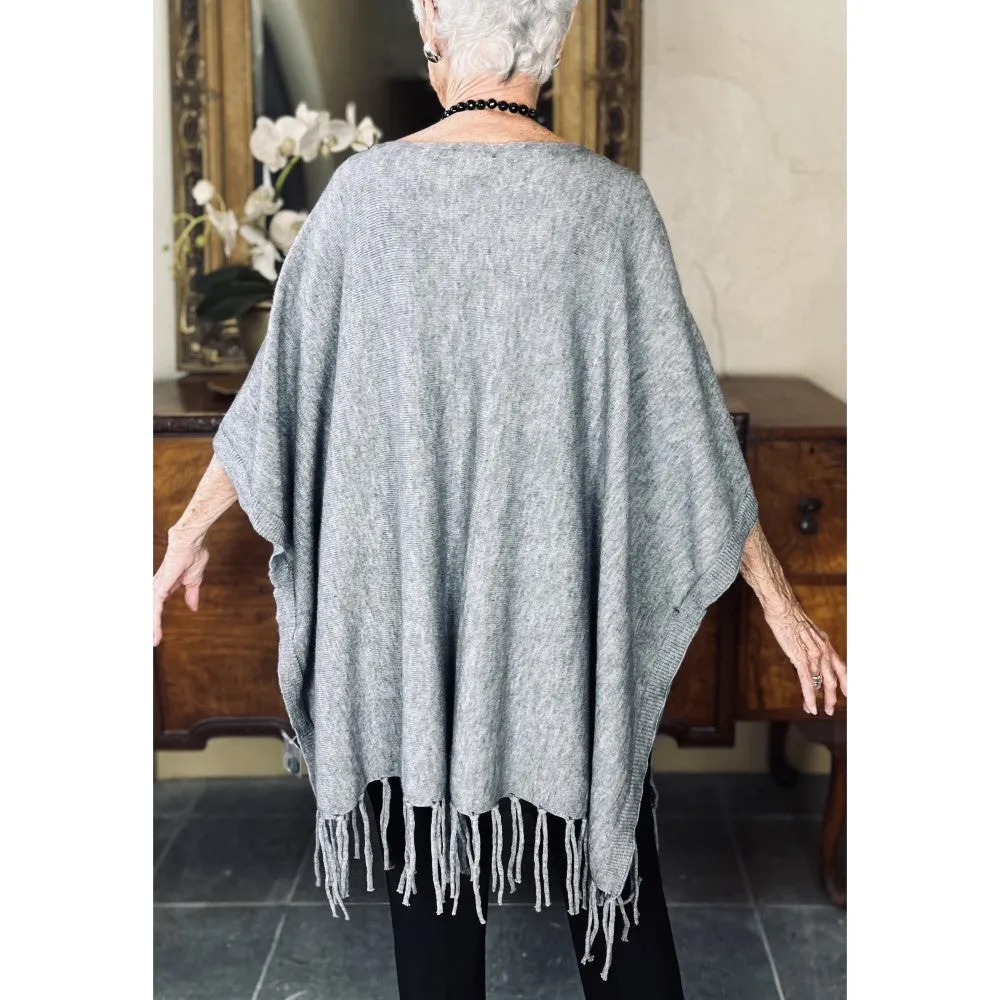 Fringe Poncho (Available in Black or Gray)