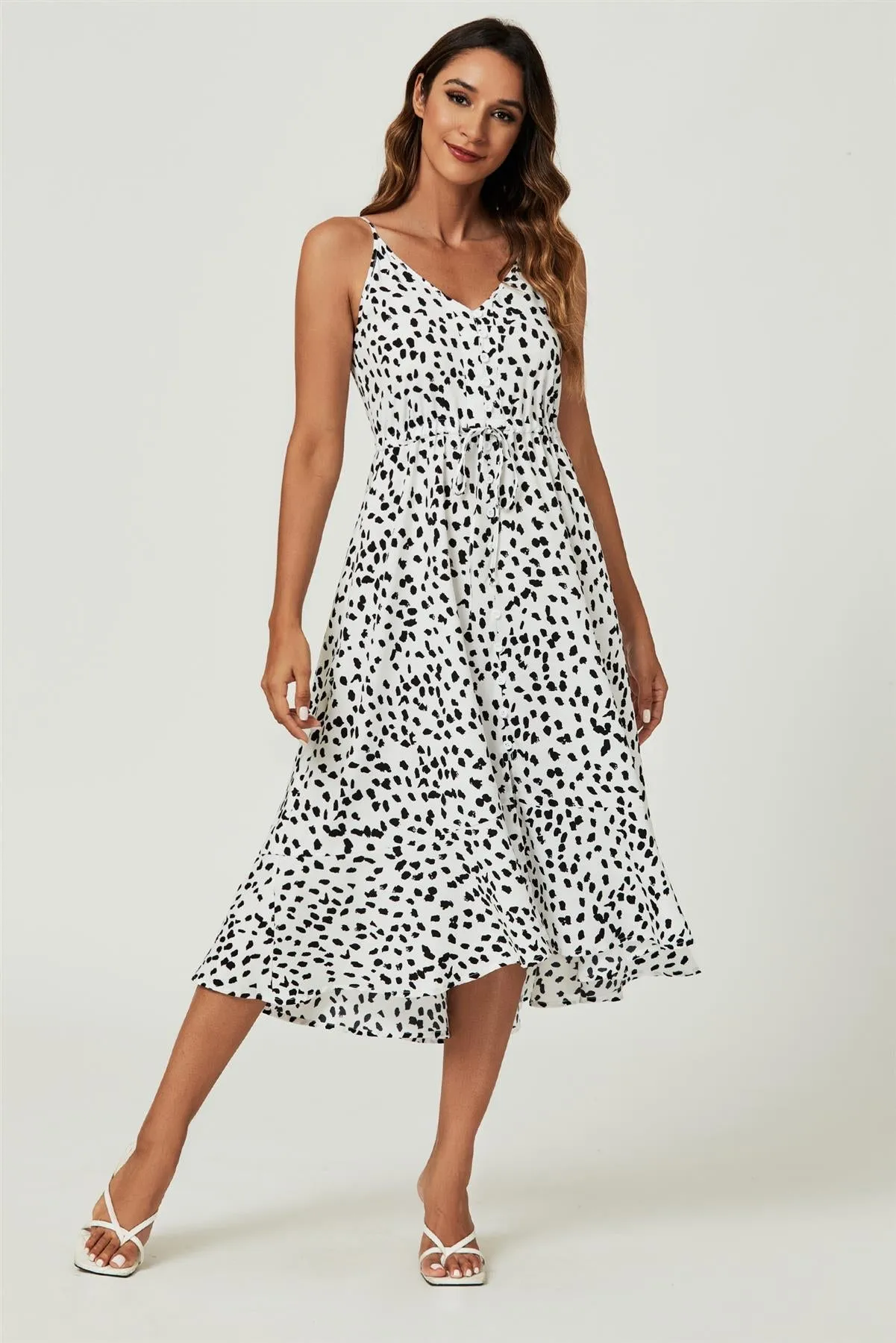 FS Collection Button Down High Low Strappy Dress In White