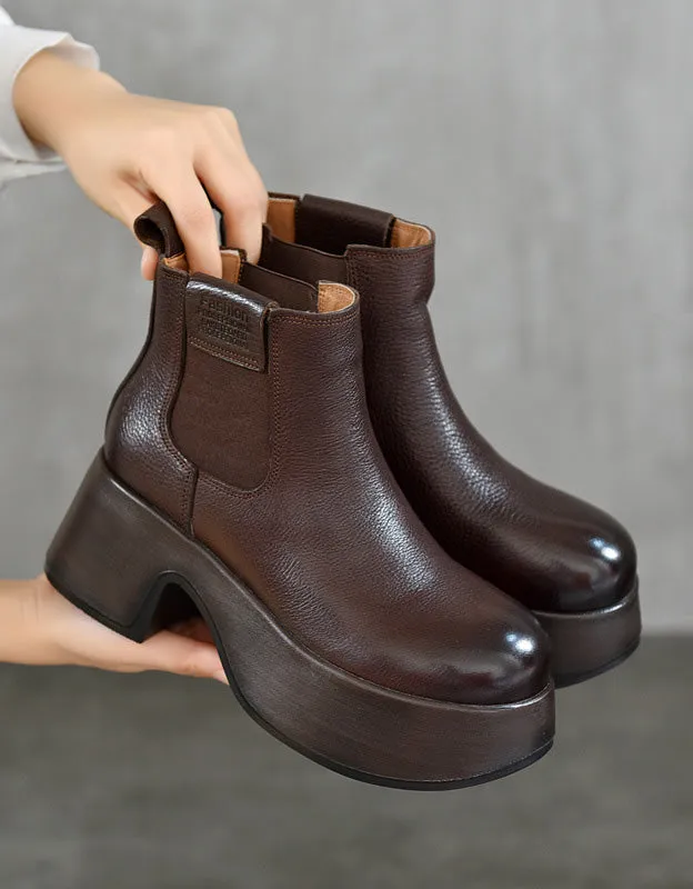 Genuine Leather Waterproof Platform Chelsea Boots