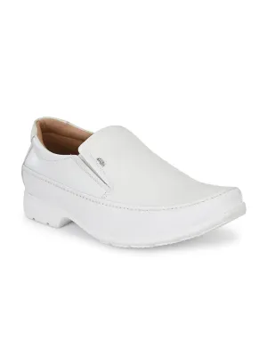 HITZR_5 Men's White Leather Formal  Slip-On Shoes