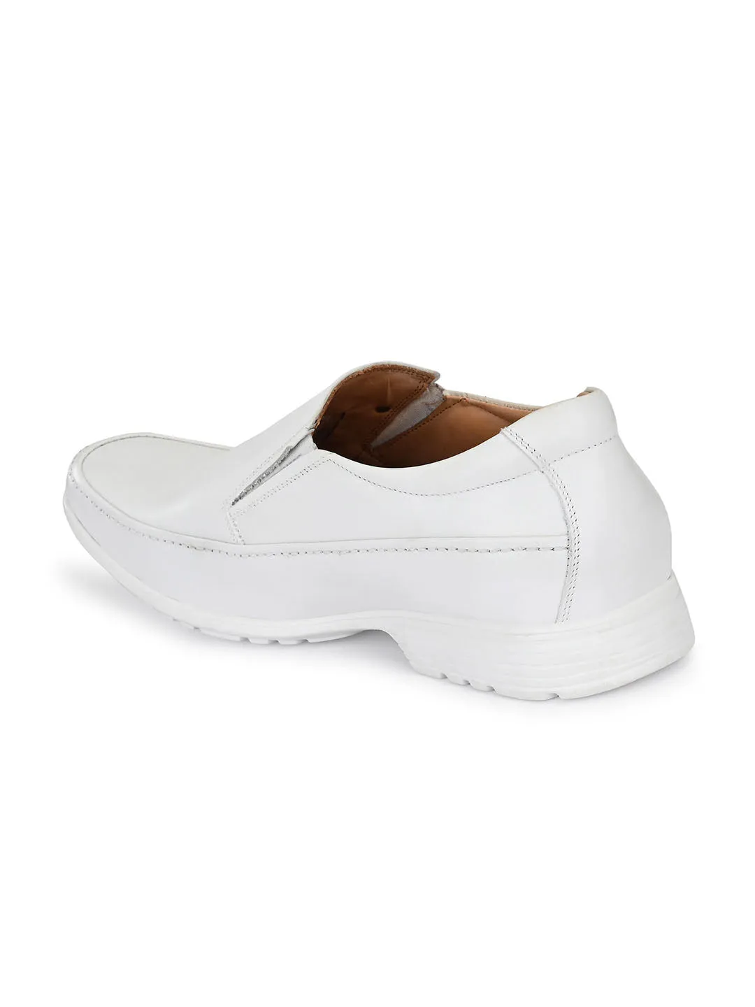 HITZR_5 Men's White Leather Formal  Slip-On Shoes