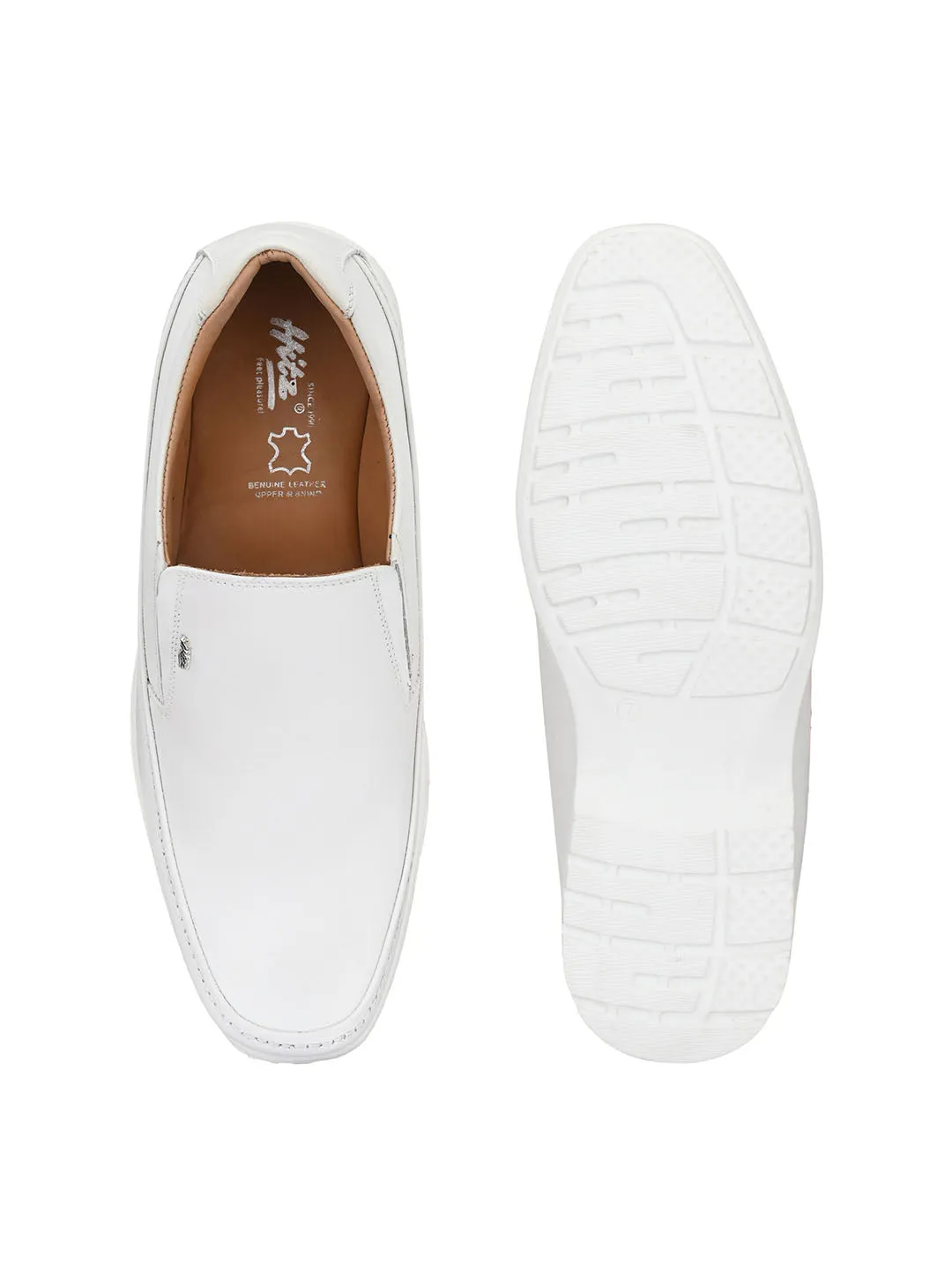 HITZR_5 Men's White Leather Formal  Slip-On Shoes