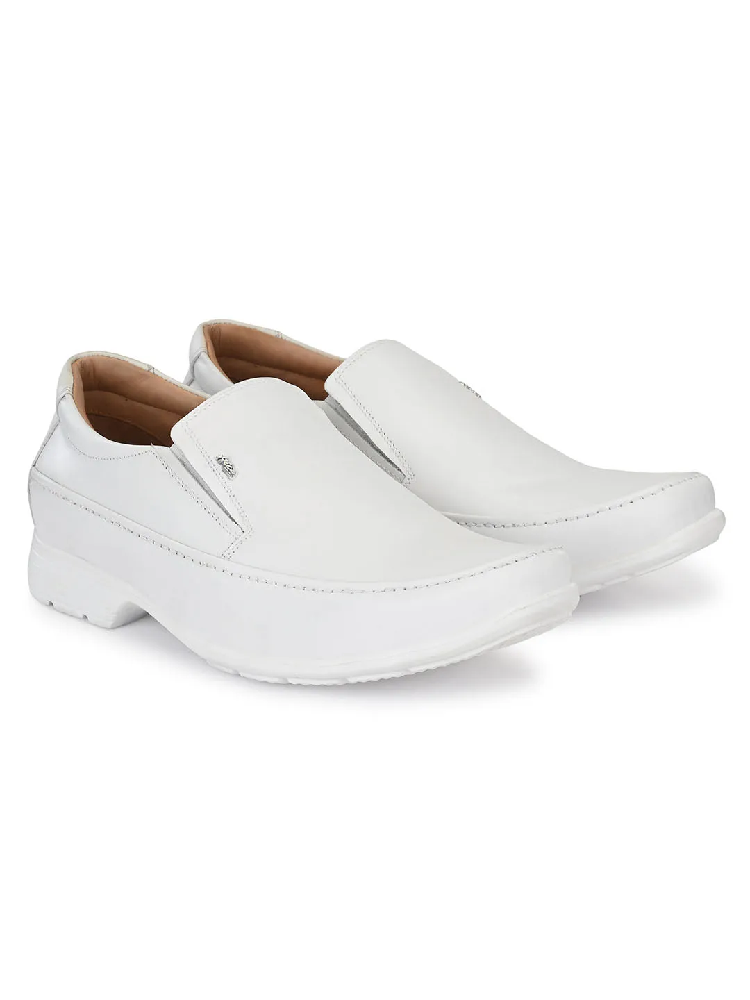 HITZR_5 Men's White Leather Formal  Slip-On Shoes