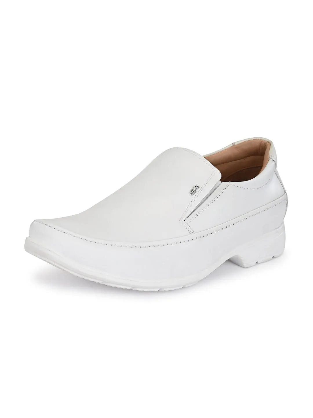 HITZR_5 Men's White Leather Formal  Slip-On Shoes