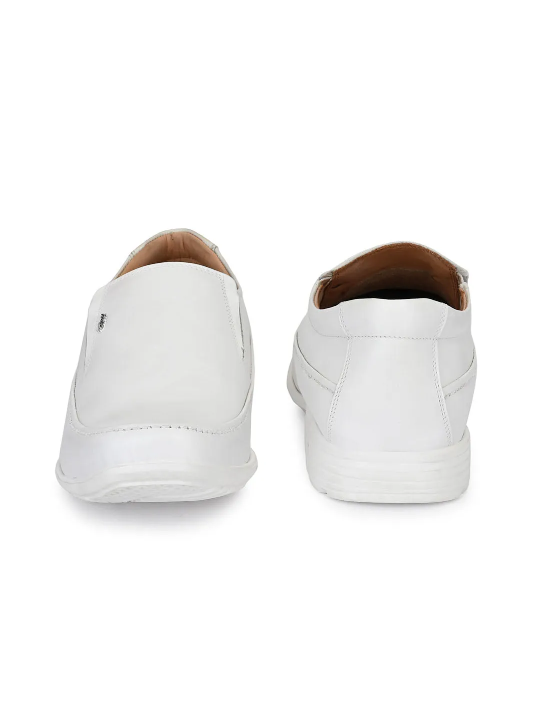 HITZR_5 Men's White Leather Formal  Slip-On Shoes