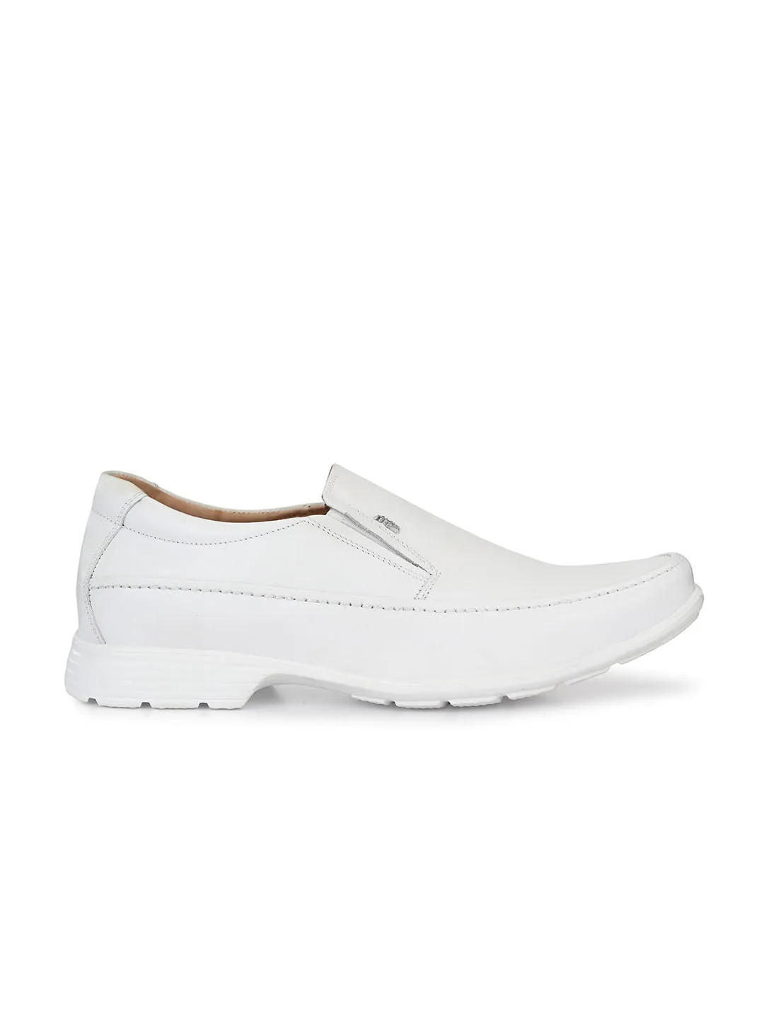 HITZR_5 Men's White Leather Formal  Slip-On Shoes