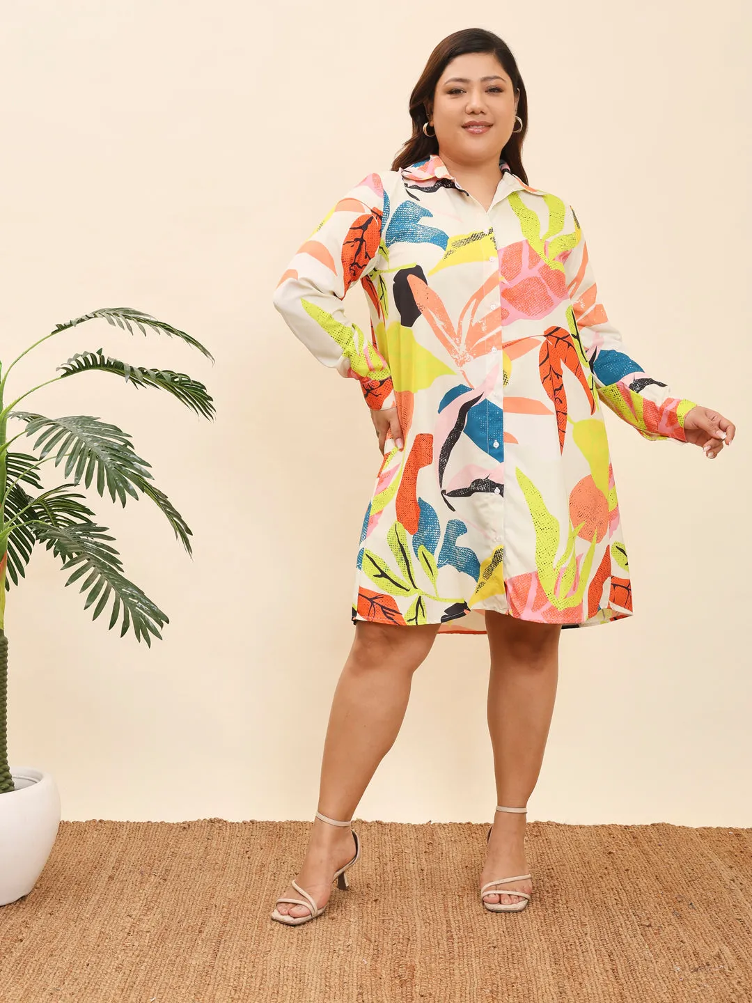 HOOR - MULTI COLORED ABSTACT PRINTED  KNEE LENGTH SHIRT PLUS DRESS