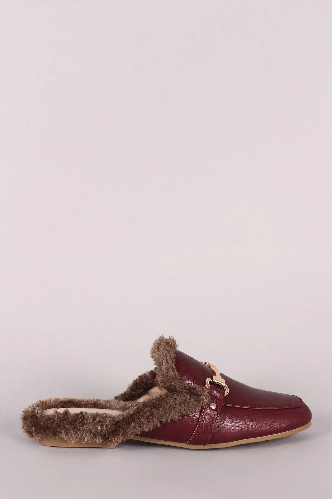 Horsebit Ornament Fur Lined Slip-On Mules