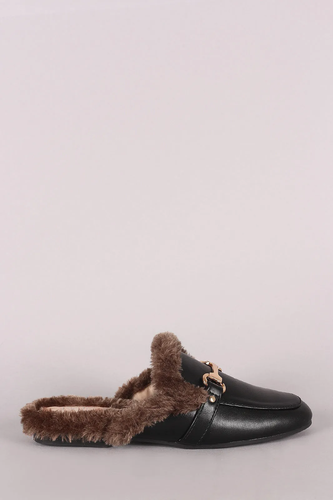 Horsebit Ornament Fur Lined Slip-On Mules