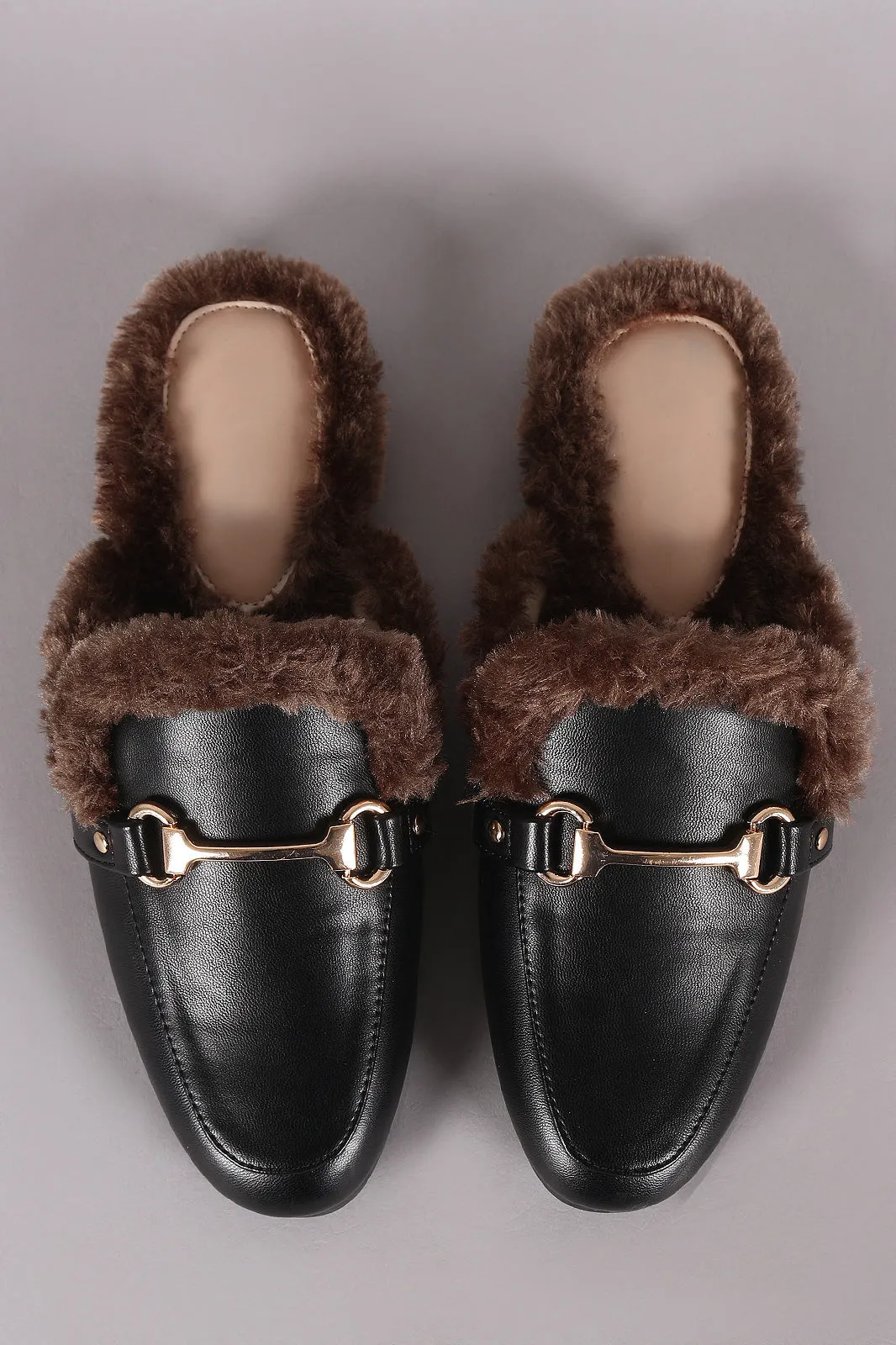 Horsebit Ornament Fur Lined Slip-On Mules