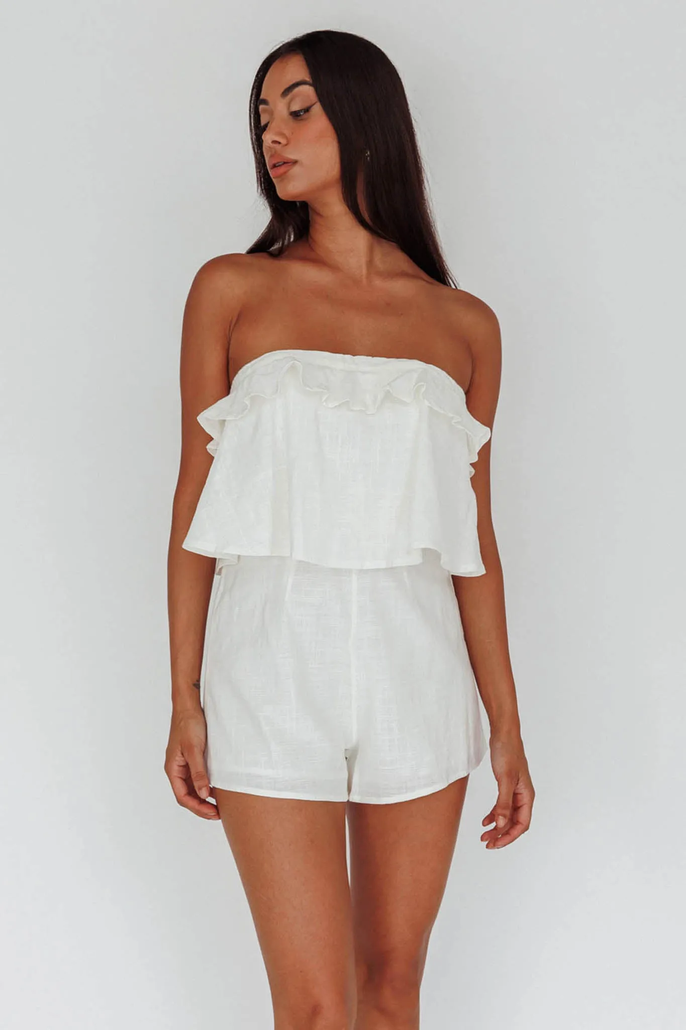 Joey Strapless Tie-Back Romper White