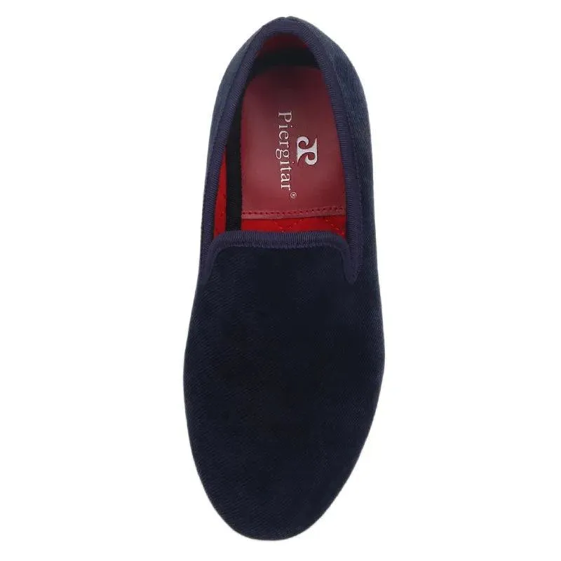 Kids Loafers Nautical Twill: Handmade Navy Parent-Child Loafers with Red Outsole