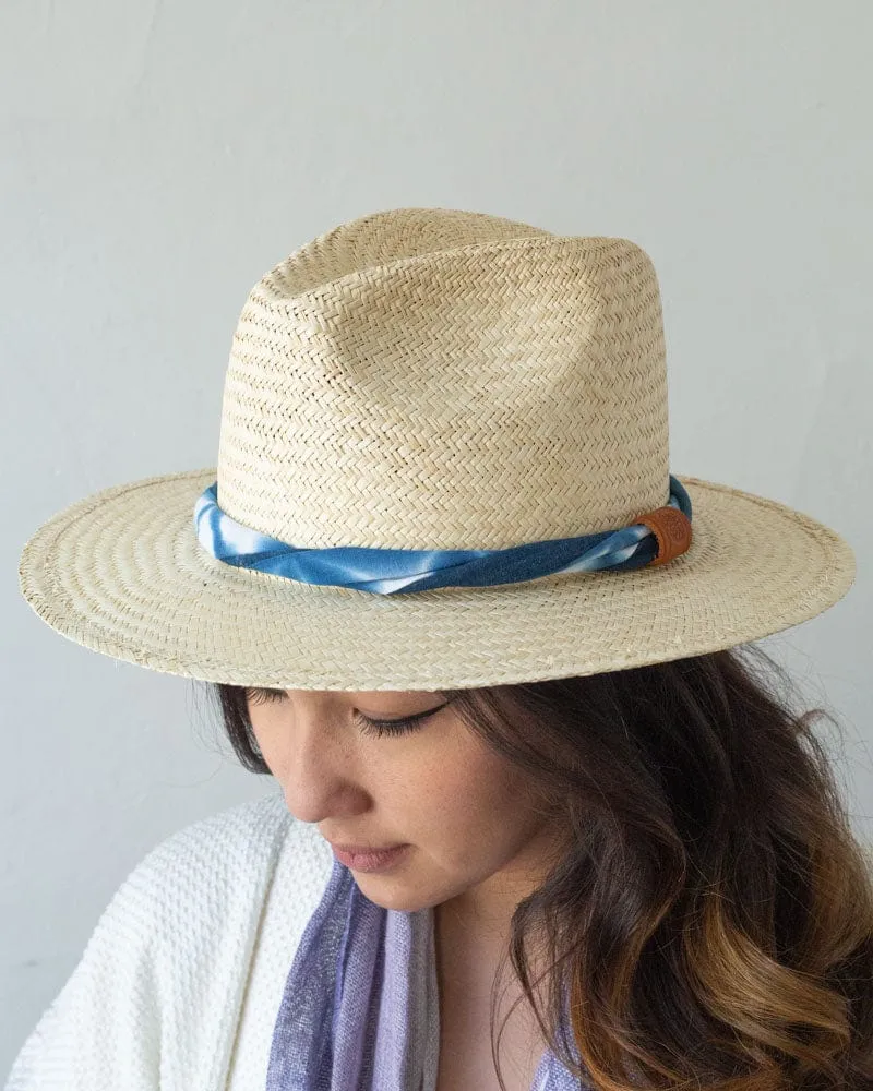 Kiriko Custom Panama Hat, Straw, Palm, Twisted Washed Indigo Shibori