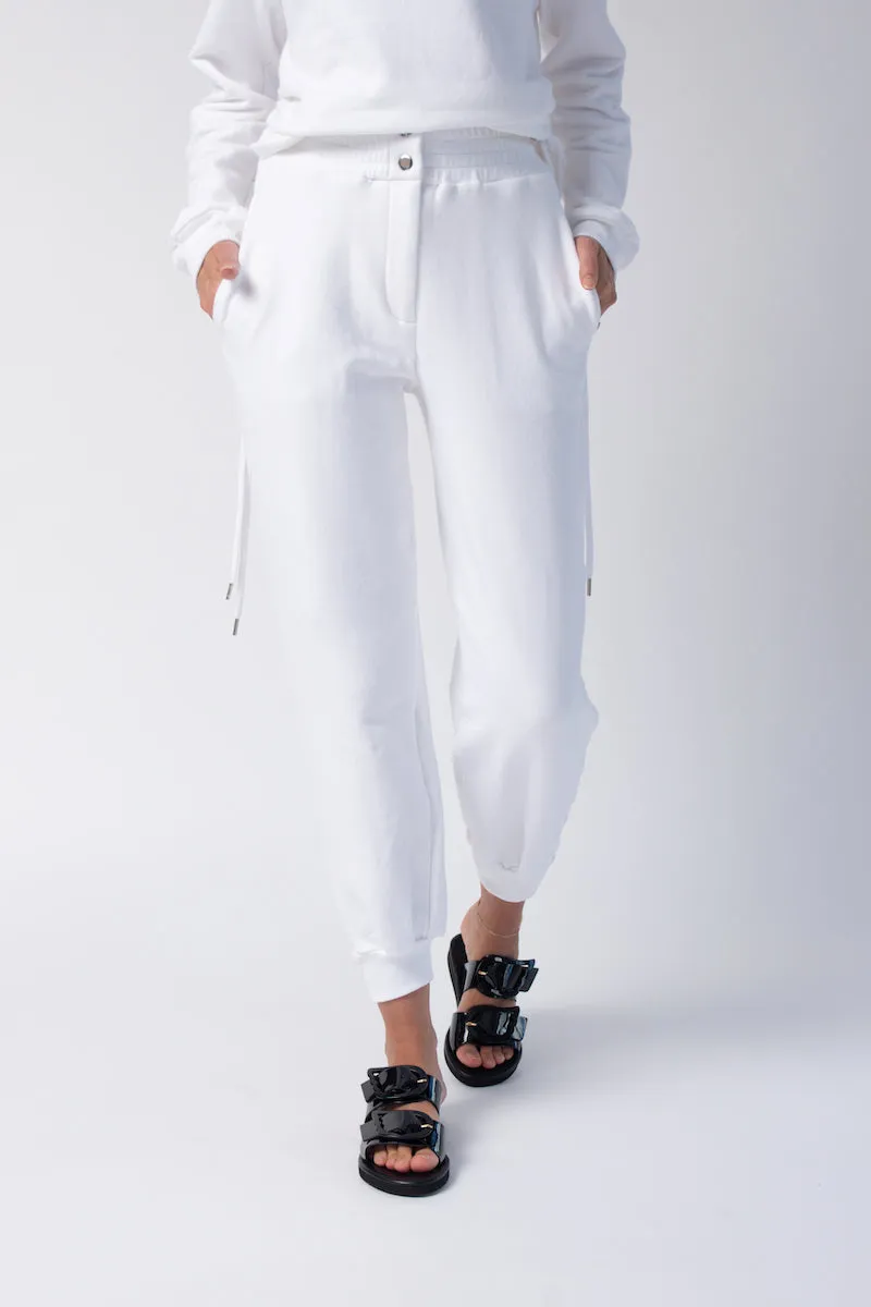 Knit Snap Track Pants in White