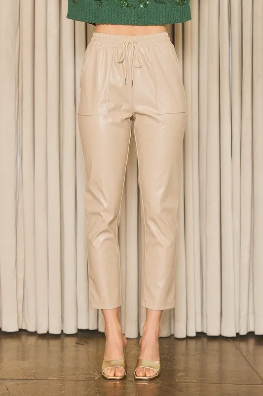 Latte Vegan Leather Jogger Pants