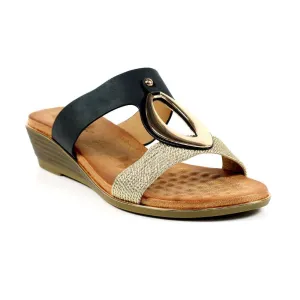 Lunar JLH434 Porto Ladies Black Slip On Sandals