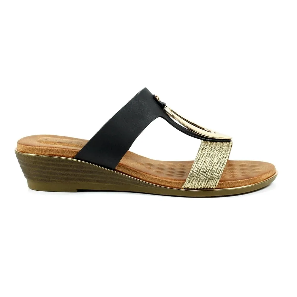 Lunar JLH434 Porto Ladies Black Slip On Sandals