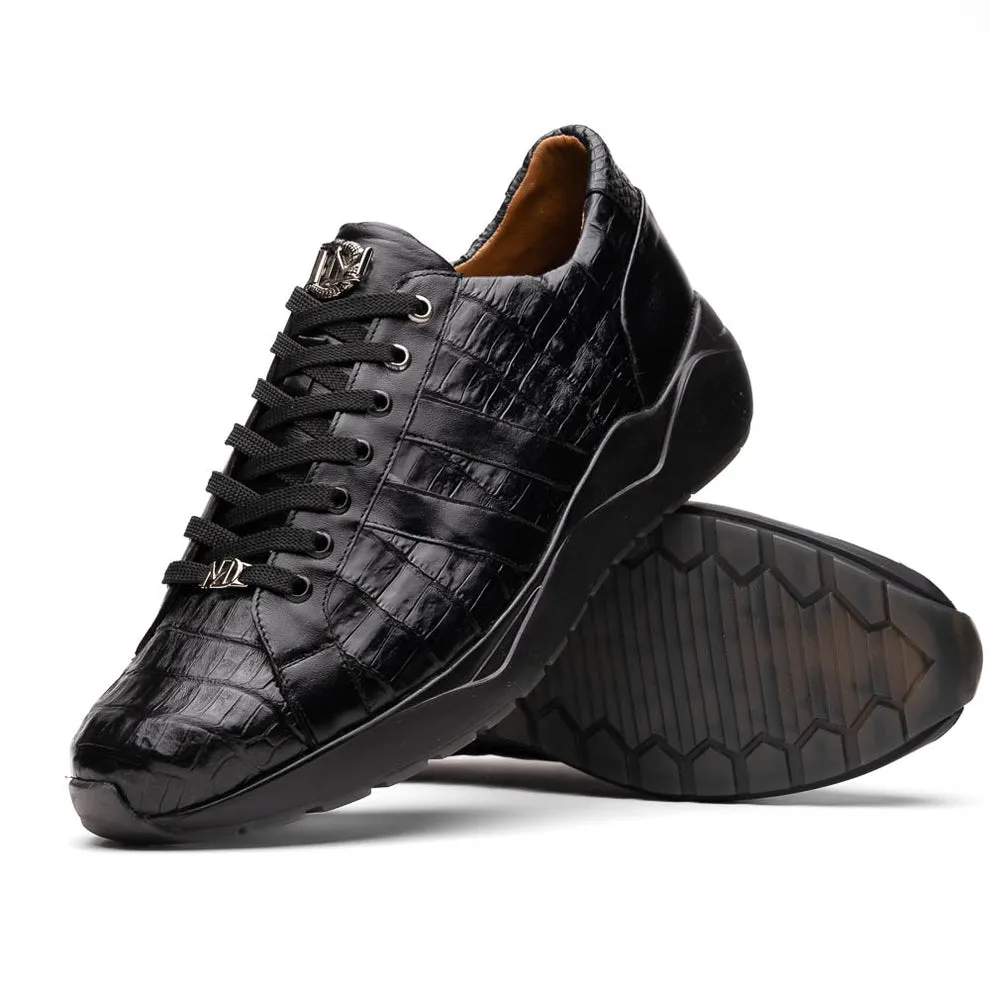 Marco Di Milano Nino Men's Shoes Black Sleek Genuine Caiman Crocodile Fashion Sneaker (MDM1108)