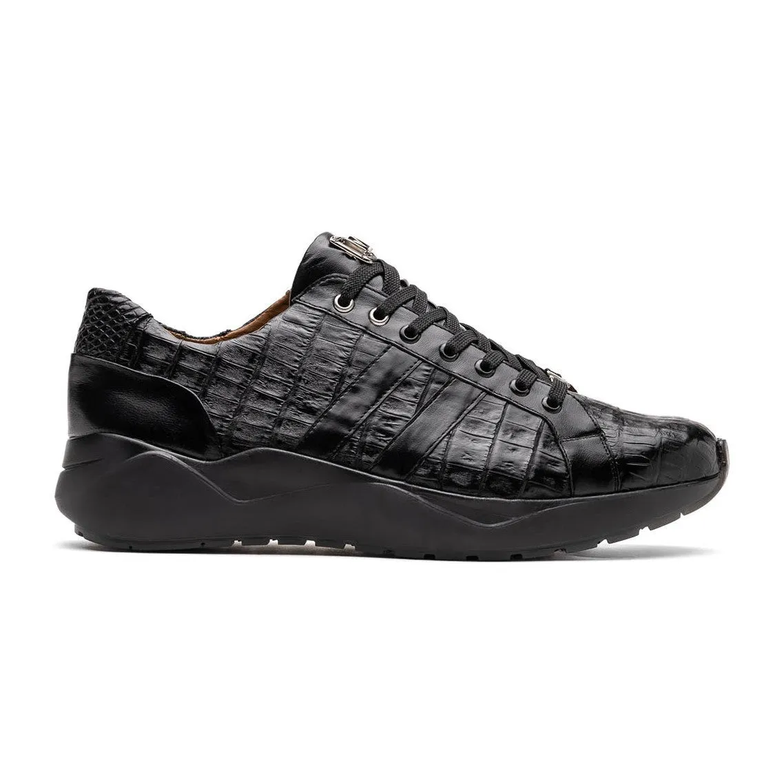 Marco Di Milano Nino Men's Shoes Black Sleek Genuine Caiman Crocodile Fashion Sneaker (MDM1108)