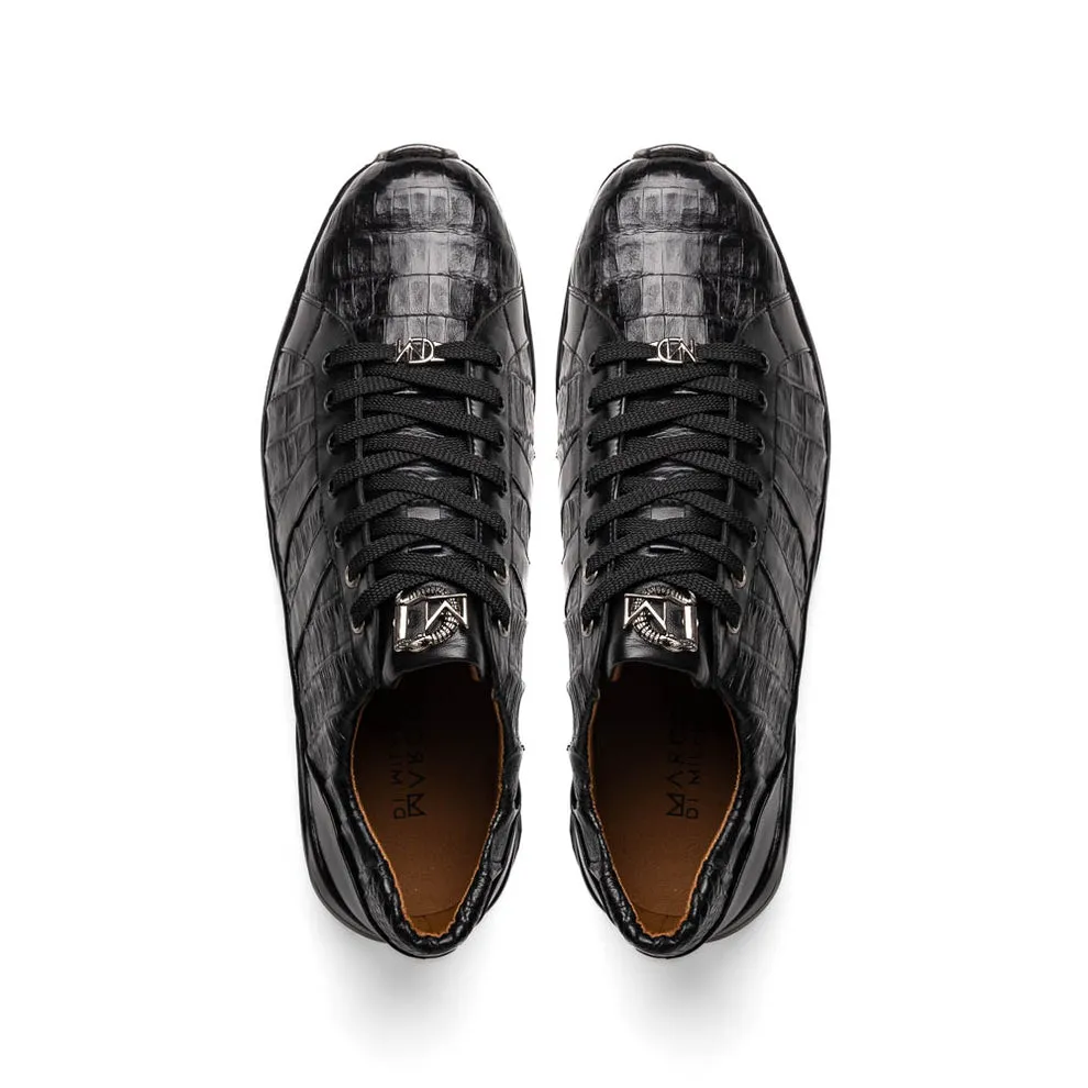 Marco Di Milano Nino Men's Shoes Black Sleek Genuine Caiman Crocodile Fashion Sneaker (MDM1108)