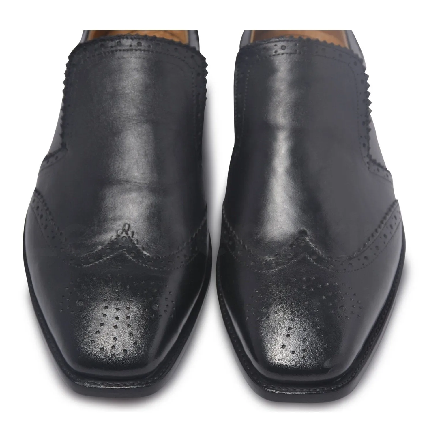 Men Black Raised Upper Genuine Brogue Leather Shoes