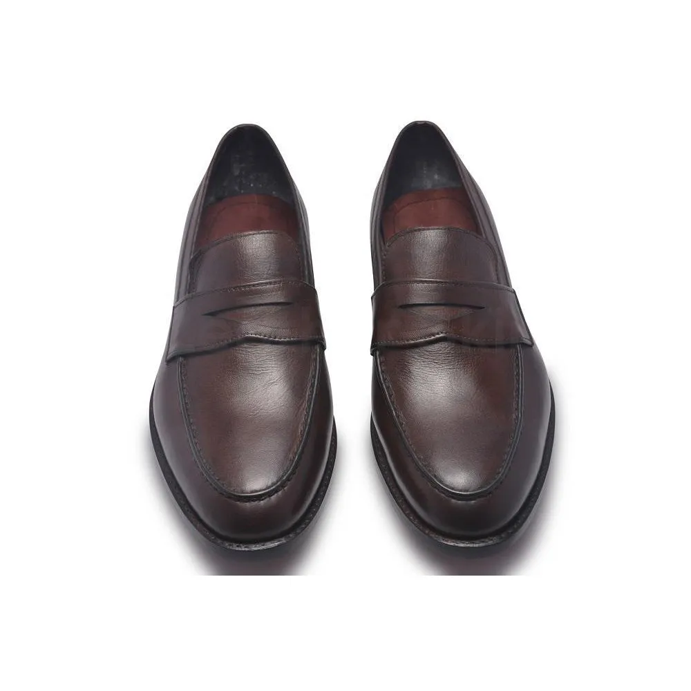 Men Brown Penny Loafer Slip-On Genuine Leather Shoes