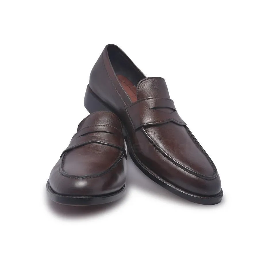 Men Brown Penny Loafer Slip-On Genuine Leather Shoes