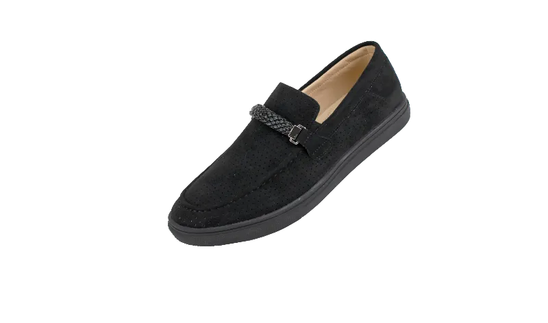 Men's Black Loafers Slip-On Shoes Suede Material Summer Drivers