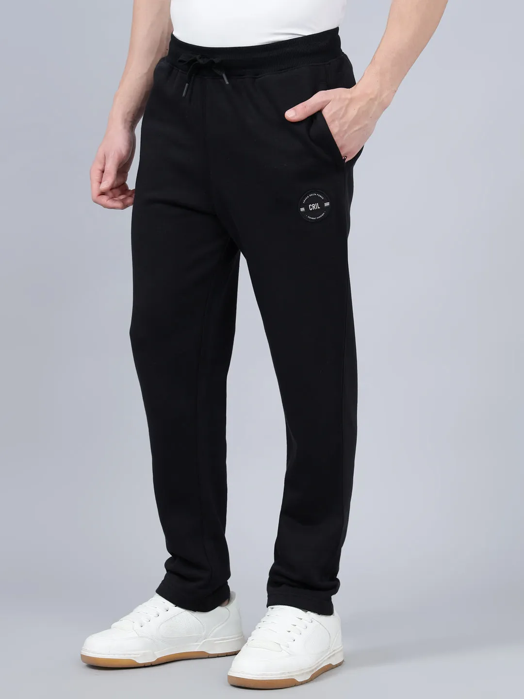 Men's Black Solid Winter Track Pant