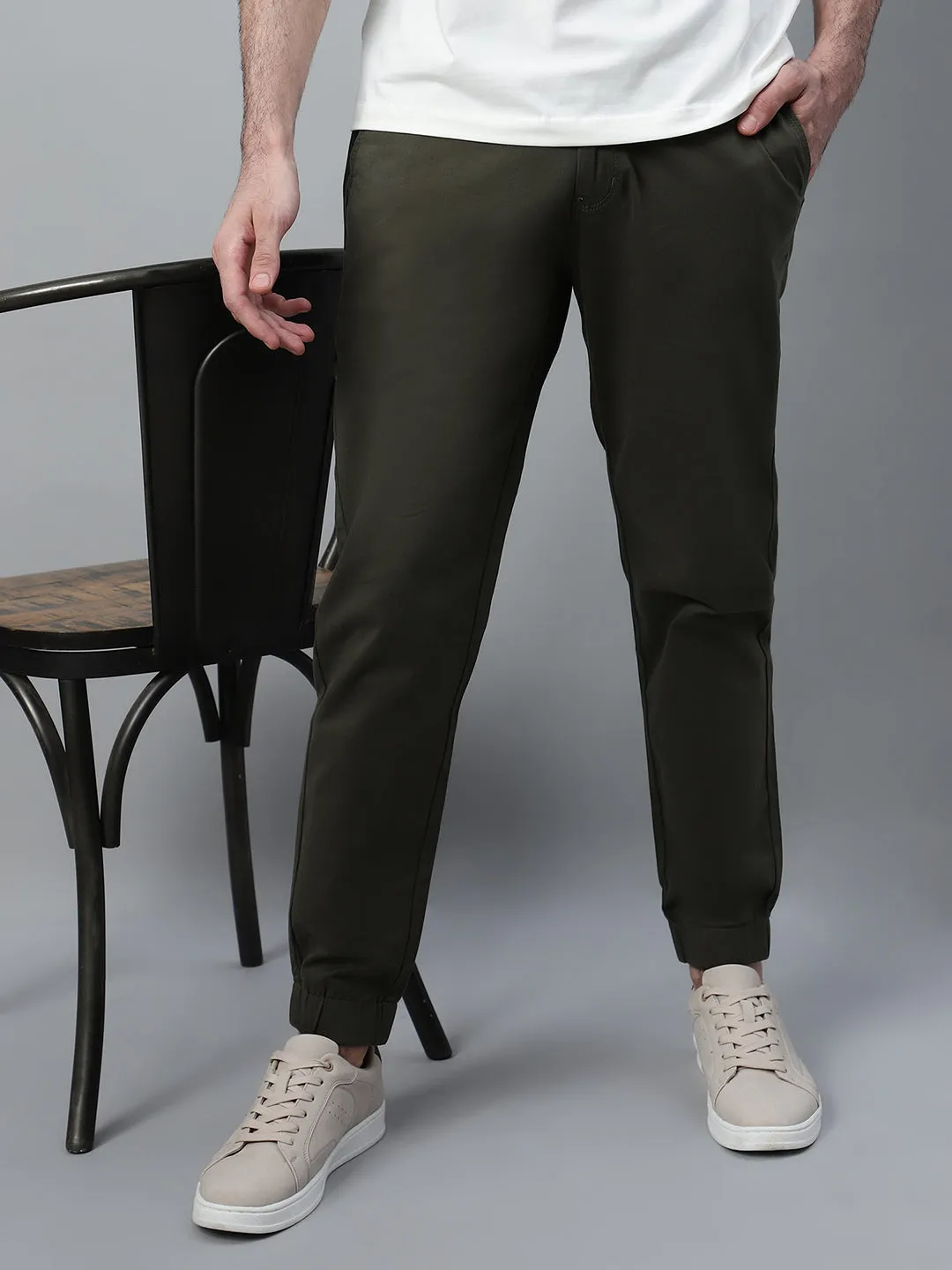 Men's Olive Green Solid Casual Jogger