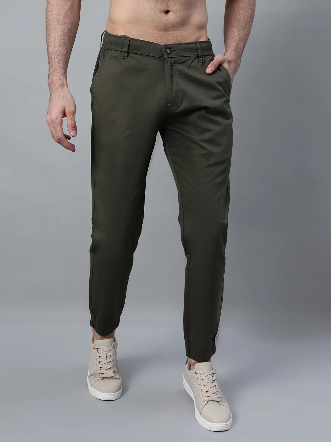 Men's Olive Green Solid Casual Jogger