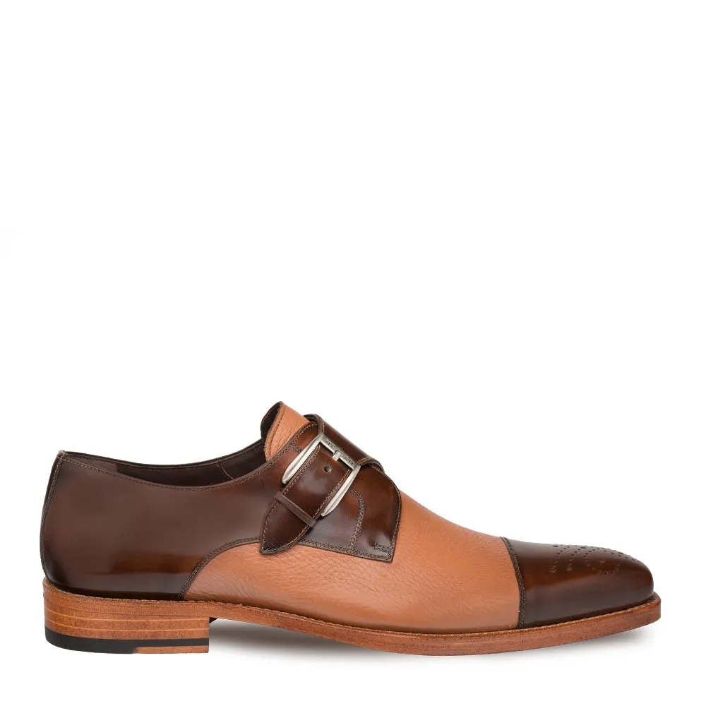 Mezlan Phoenix Blue Calfskin & Deerskin Monk Strap Loafer - Camel