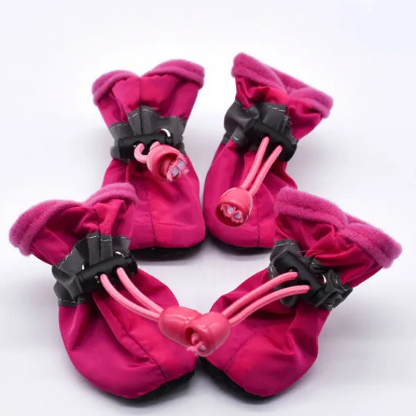 New 4pcs Waterproof Pet Dog Shoes - Anti-slip Rain and Snow Boots with Elastic and Cotton Features